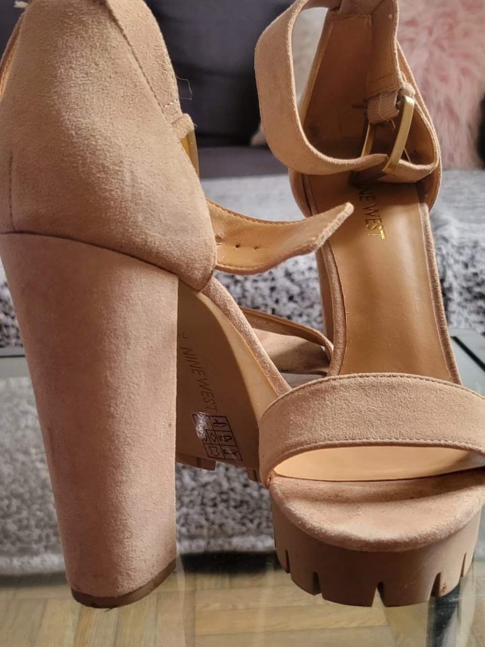 Nine West Blush Suede Platform Block Heel Sandals